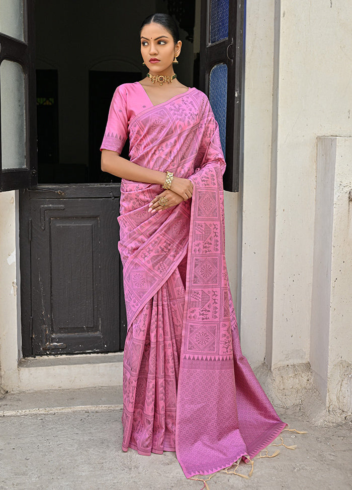 Baby Pink Dupion Silk Saree With Blouse Piece