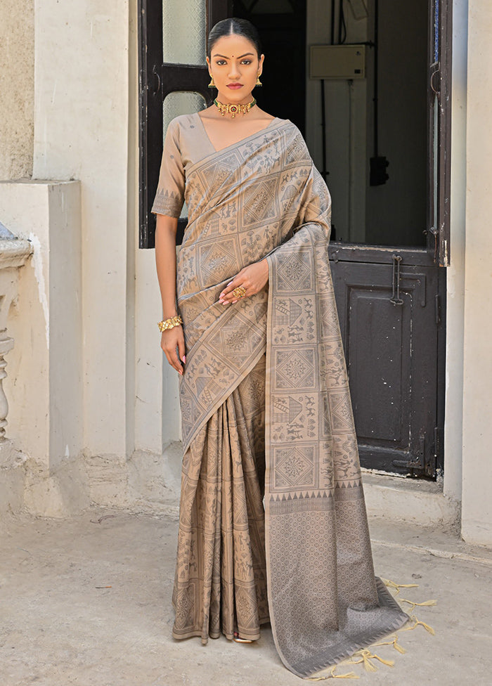 Chiku Dupion Silk Saree With Blouse Piece