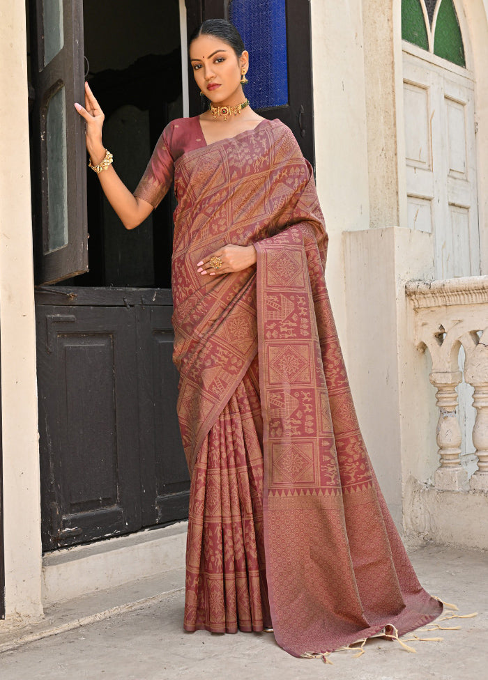 Coffee Dupion Silk Saree With Blouse Piece