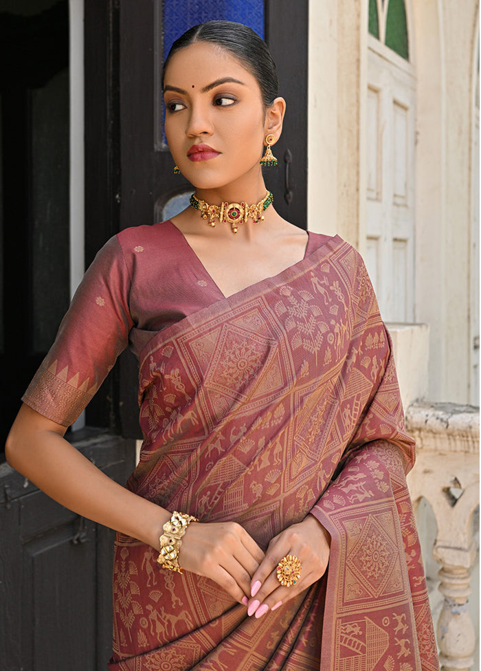 Coffee Dupion Silk Saree With Blouse Piece