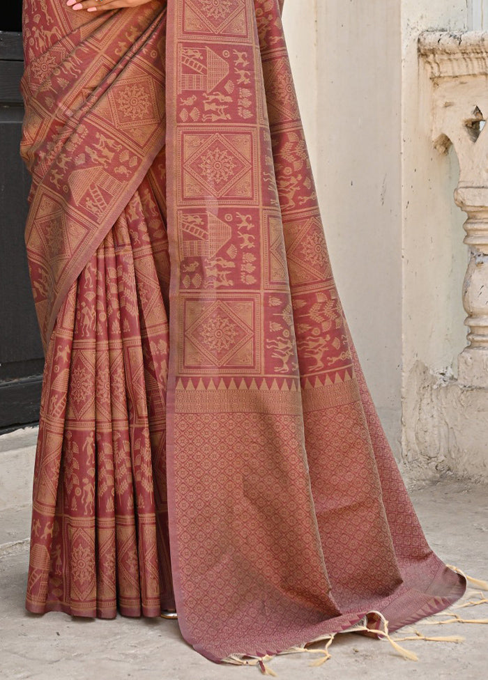 Coffee Dupion Silk Saree With Blouse Piece