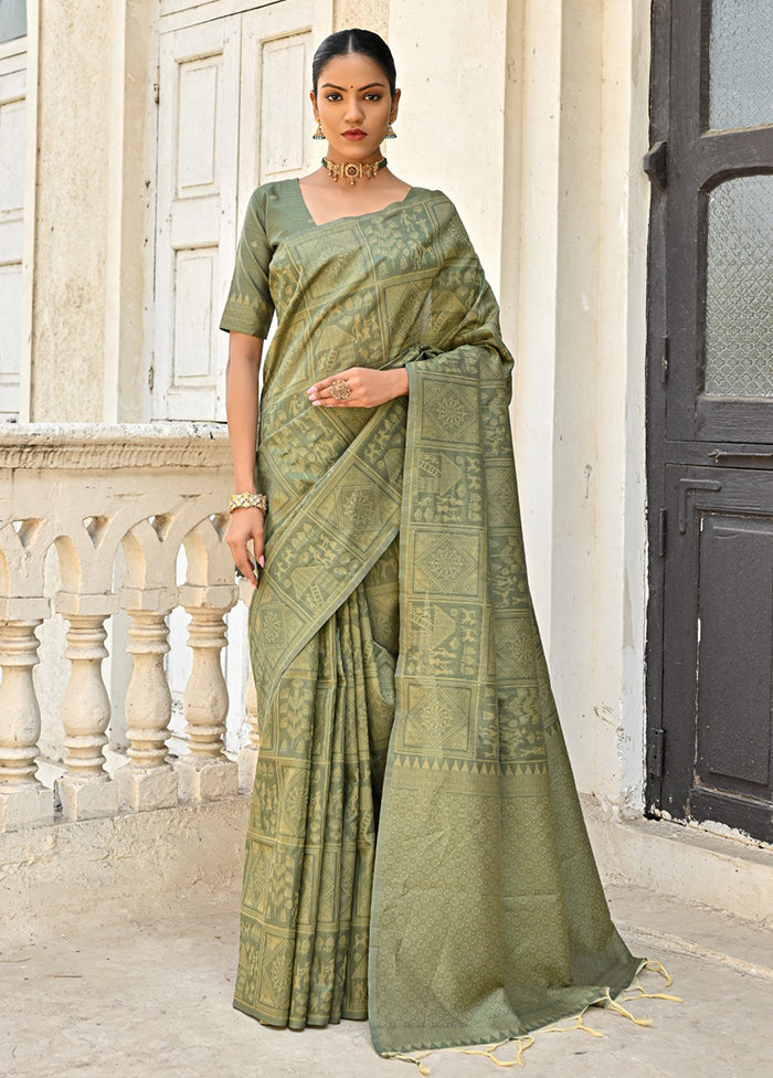 Mehendi Dupion Silk Saree With Blouse Piece