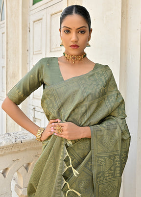 Mehendi Dupion Silk Saree With Blouse Piece