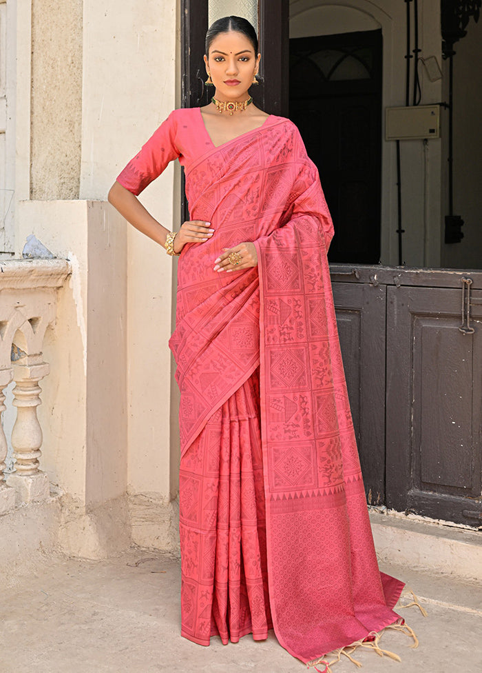 Red Dupion Silk Saree With Blouse Piece