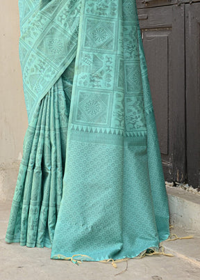 Sea Green Dupion Silk Saree With Blouse Piece