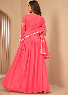 3 Pc Pink Unstitched Georgett Suit Set With Dupatta VDDIT2803231 - Indian Silk House Agencies
