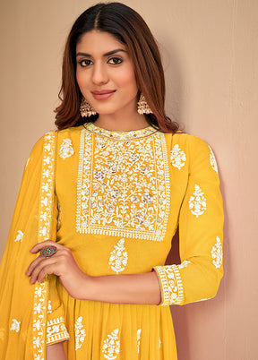 3 Pc Yellow Unstitched Georgett Suit Set With Dupatta VDDIT2803233 - Indian Silk House Agencies