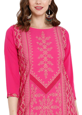 Pink Readymade Silk Kurti