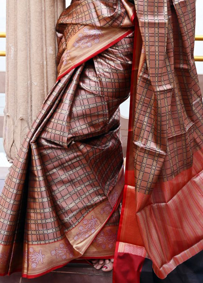 Brown Silk Saree With Blouse Piece - Indian Silk House Agencies