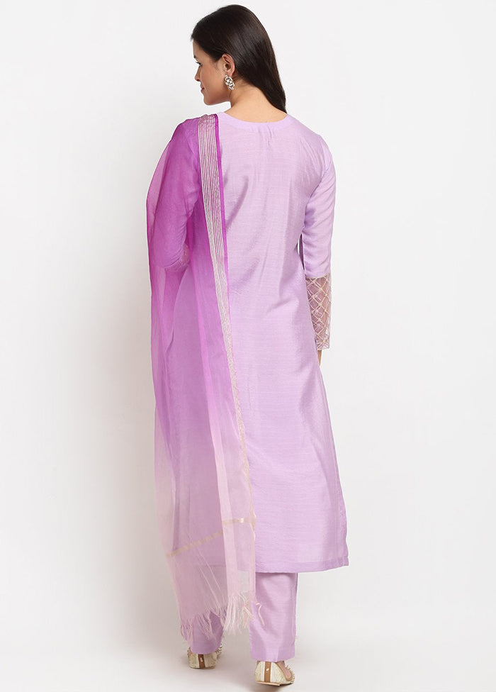 Purple 3 Pc Cotton Suit Set With Dupatta VDANO001280764 - Indian Silk House Agencies