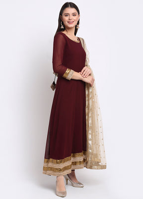Wine 3 Pc Readymade Georgette Suit Set With Dupatta VDANO001280757 - Indian Silk House Agencies