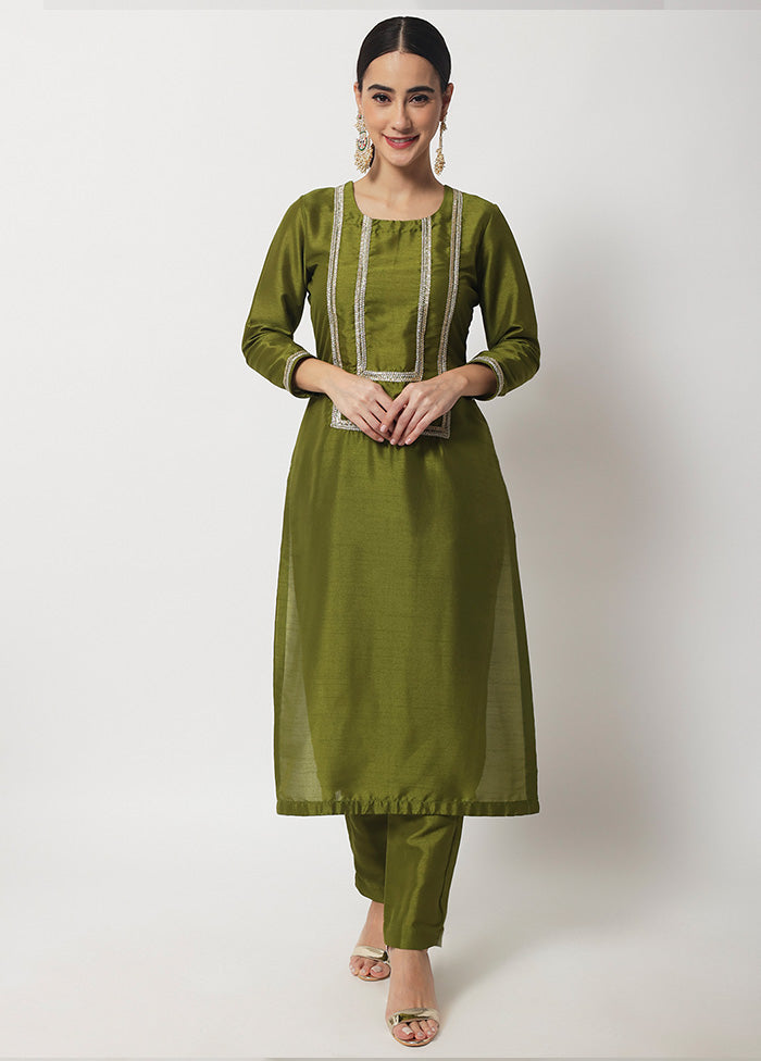 2 Pc Olive green Readymade Silk Kurti Set VDANO2903282 - Indian Silk House Agencies