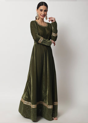3 Pc Olive green Suit Set With Dupatta VDANO2903289 - Indian Silk House Agencies