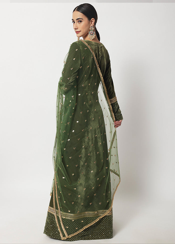3 Pc Olive green Suit Set With Dupatta VDANO2903289 - Indian Silk House Agencies