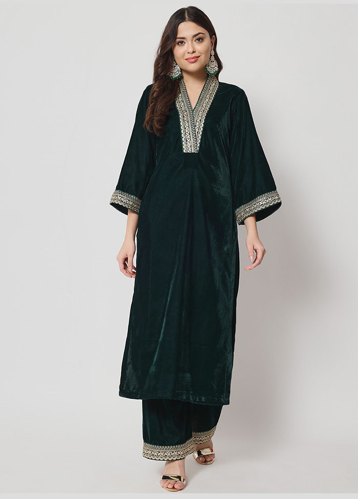 2 Pc Green Readymade Velvet Kurti Set VDANO2903330 - Indian Silk House Agencies