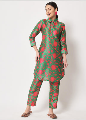 2 Pc Green Readymade Silk Kurti Set VDANO2903373 - Indian Silk House Agencies