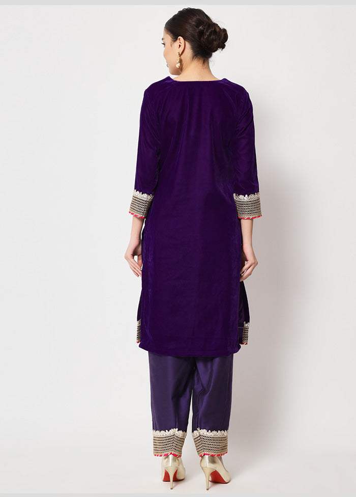 2 Pc Purple Readymade Velvet Kurti Set VDANO2903337 - Indian Silk House Agencies