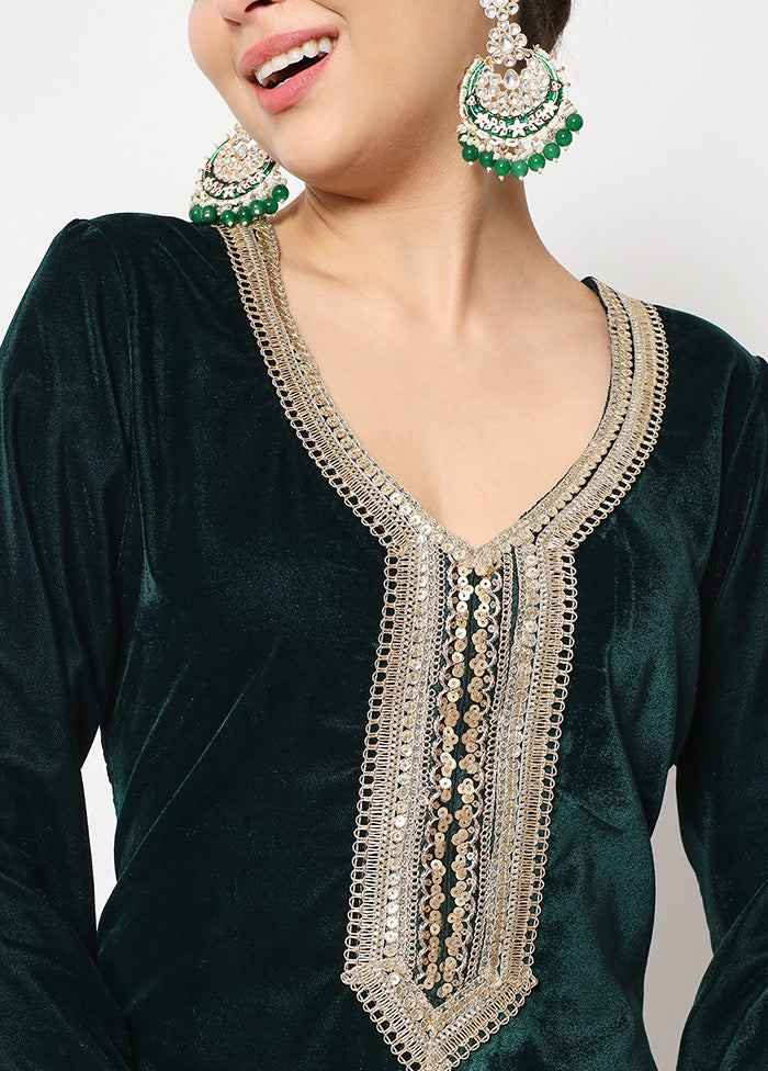 2 Pc Green Readymade Velvet Kurti Set VDANO2903344 - Indian Silk House Agencies