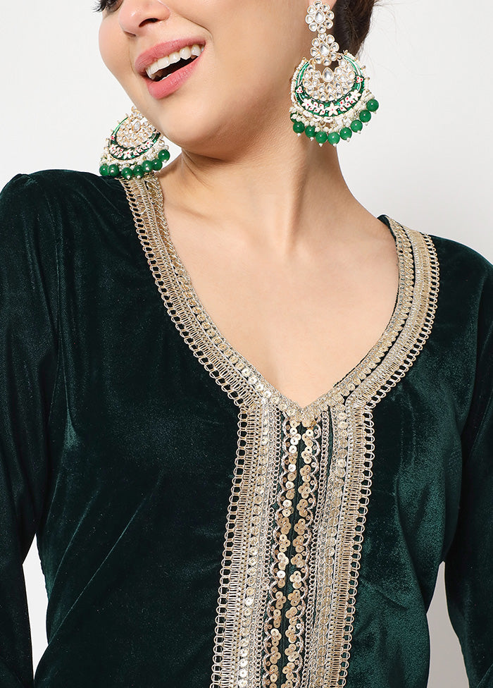 2 Pc Green Readymade Velvet Kurti Set VDANO2903335 - Indian Silk House Agencies
