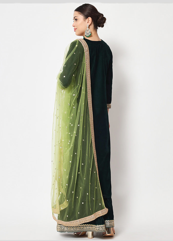 3 Pc Teal Velvet Suit Set With Dupatta VDANO2903336 - Indian Silk House Agencies