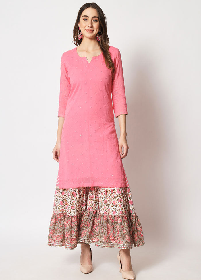 2 Pc Pink Embroidered Cotton Kurti Set VDANO05052023 - Indian Silk House Agencies