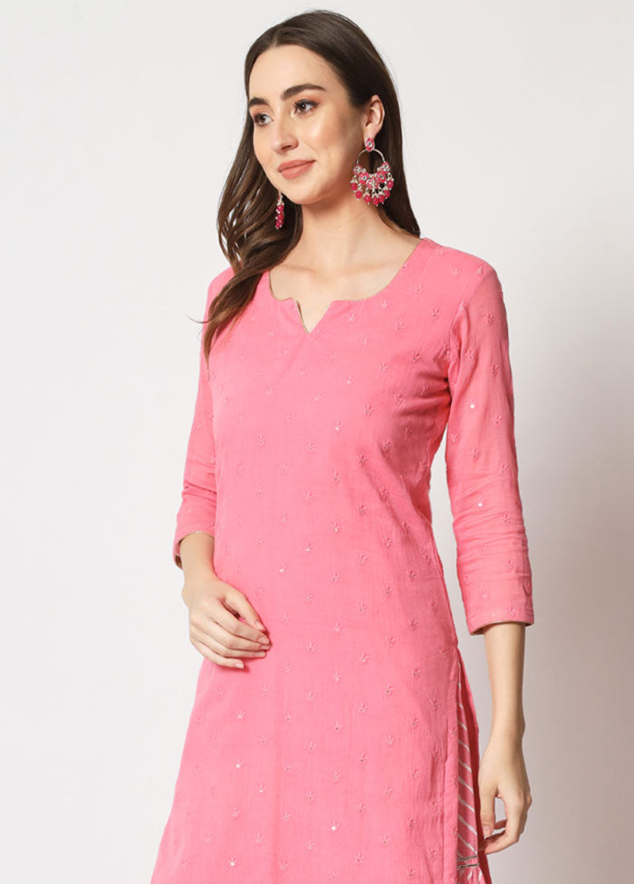 2 Pc Pink Embroidered Cotton Kurti Set VDANO05052023 - Indian Silk House Agencies