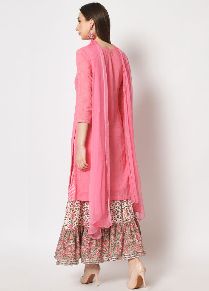 3 Pc Pink Embroidered Cotton Suit Set VDANO05052040 - Indian Silk House Agencies