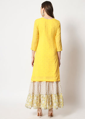 2 Pc Yellow Embroidered Cotton Kurti Set VDANO05052025 - Indian Silk House Agencies