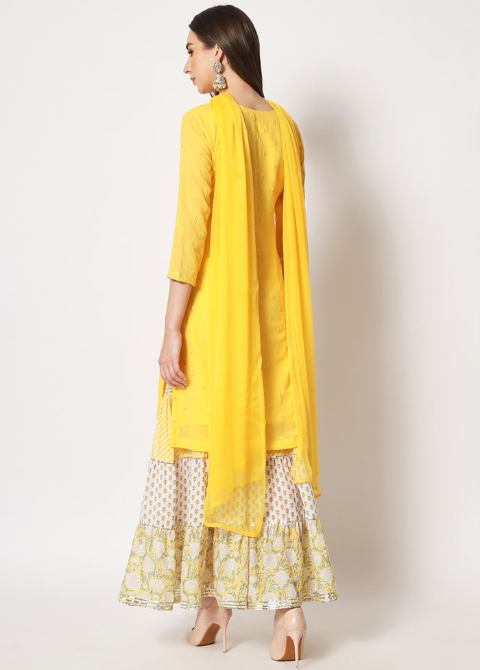 3 Pc Yellow Embroidered Cotton Suit Set VDANO05052042 - Indian Silk House Agencies