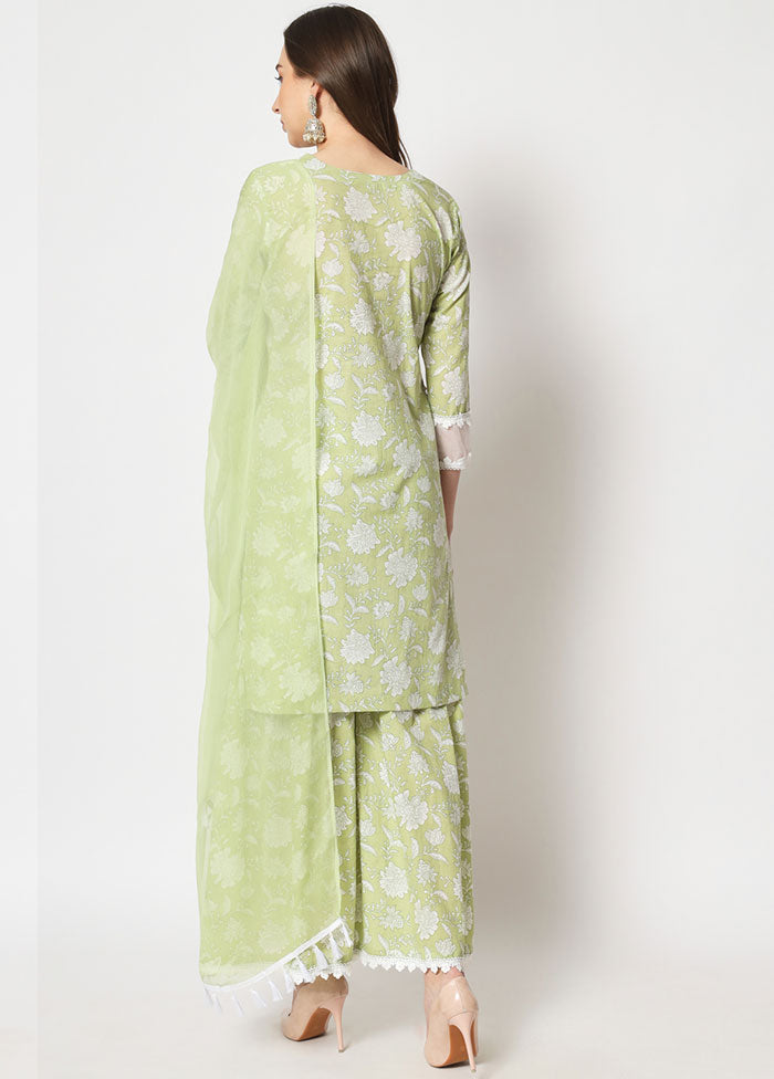 3 Pc Green Embroidered Cotton Suit Set VDANO05052043 - Indian Silk House Agencies