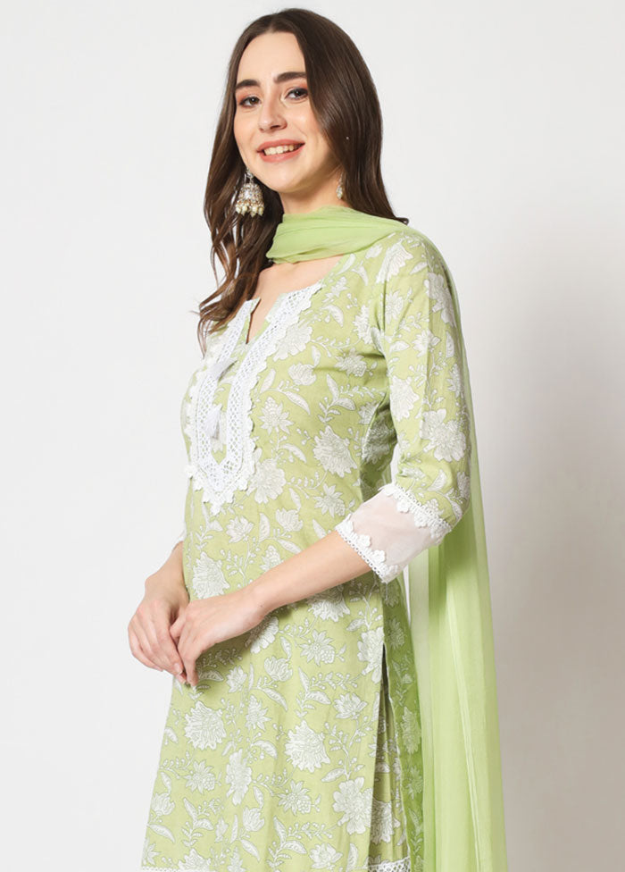 3 Pc Green Embroidered Cotton Suit Set VDANO05052043 - Indian Silk House Agencies