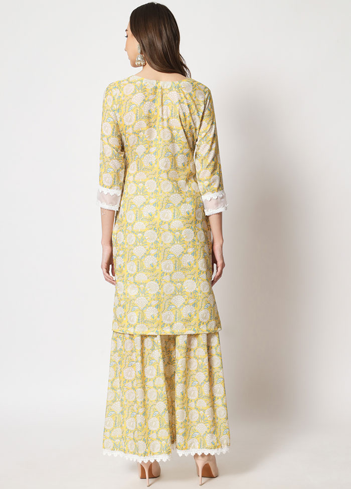 2 Pc Yellow Embroidered Cotton Kurti Set VDANO05052028 - Indian Silk House Agencies