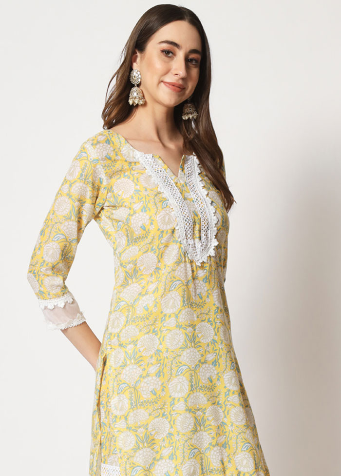 2 Pc Yellow Embroidered Cotton Kurti Set VDANO05052028 - Indian Silk House Agencies