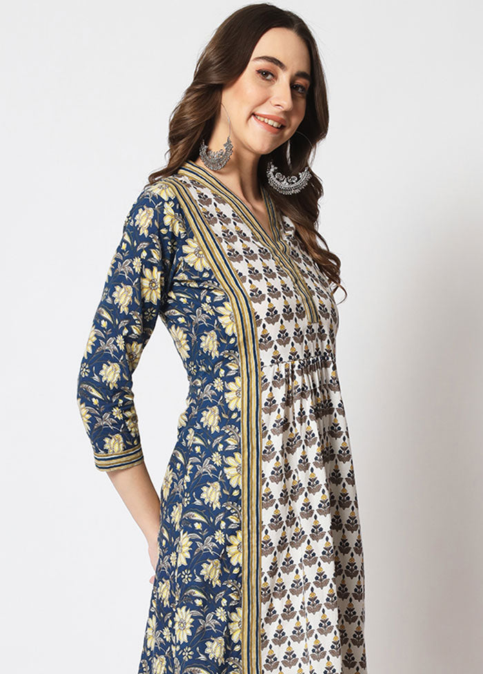 2 Pc Blue Readymade Printed Cotton Kurti Set VDANO05052029 - Indian Silk House Agencies