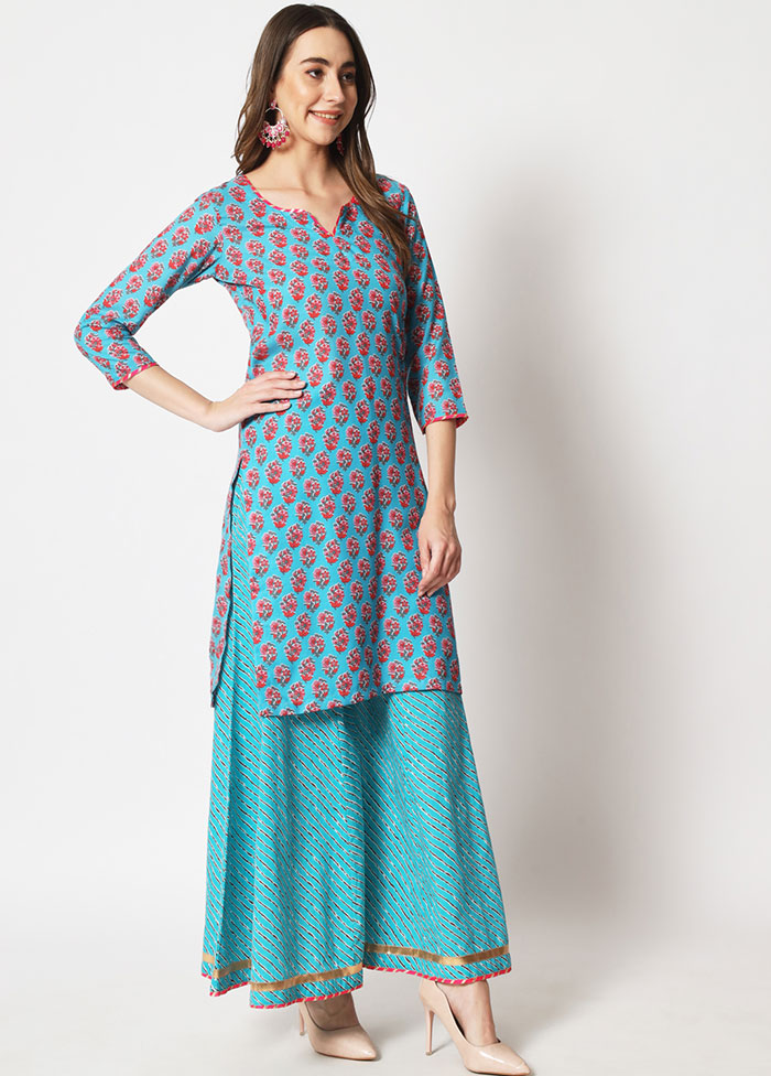 3 Pc Sky Blue Readymade Cotton Suit Set VDANO05052047 - Indian Silk House Agencies