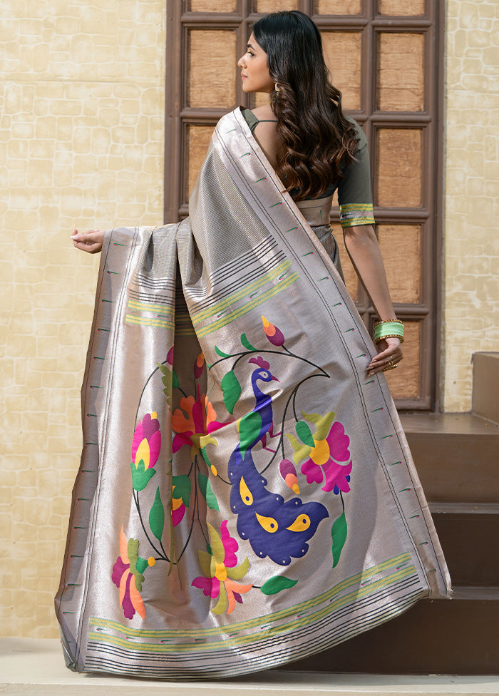 Grey Spun Silk Saree With Blouse Piece