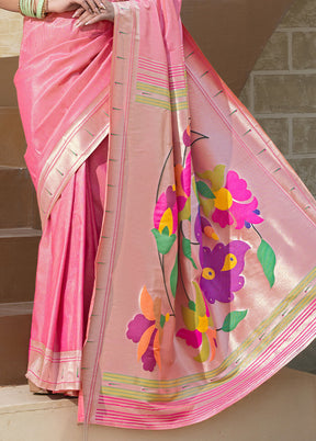 Pink Spun Silk Saree With Blouse Piece