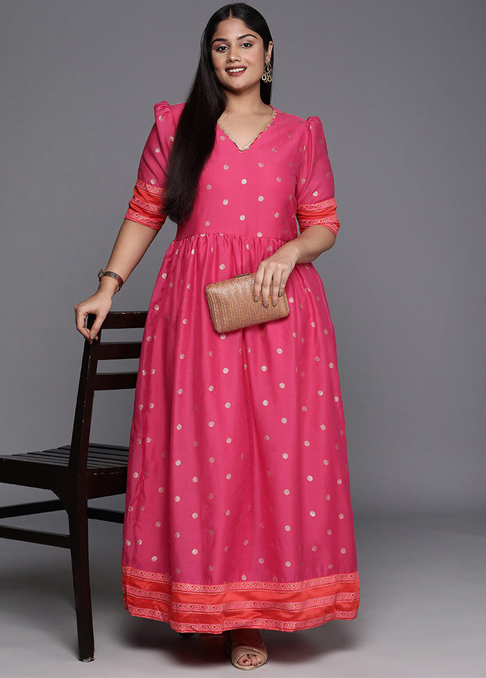 Pink Readymade Chanderi Indian Dress