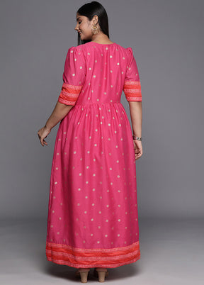 Pink Readymade Chanderi Indian Dress