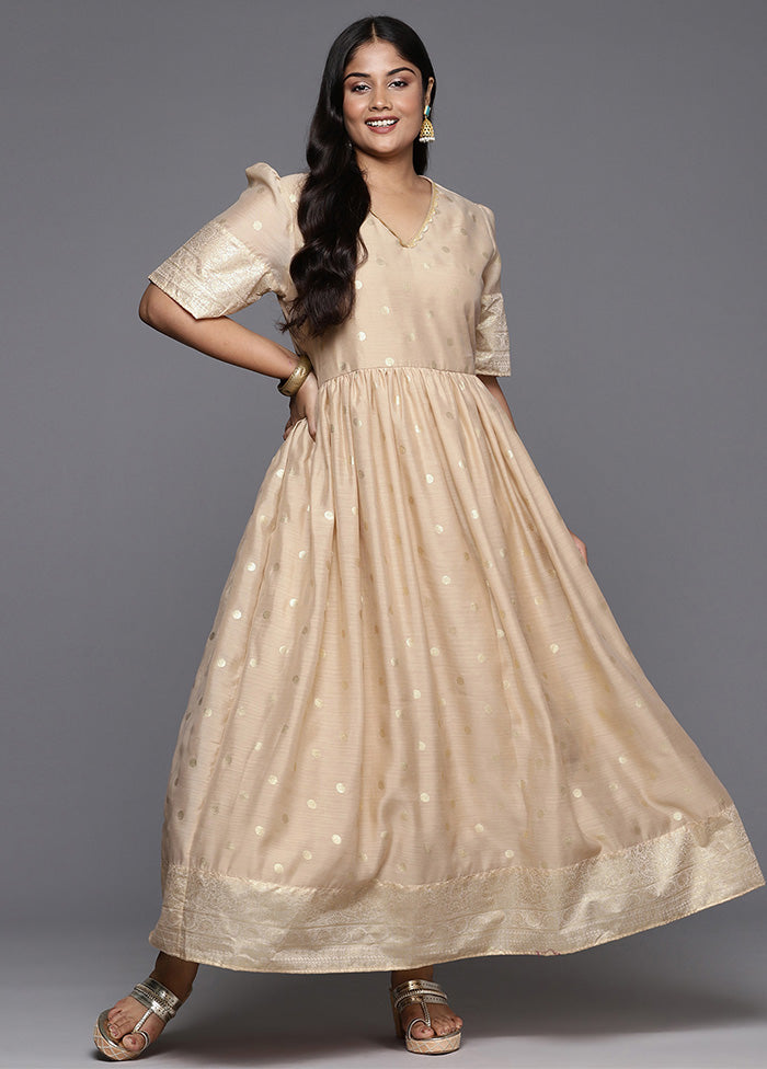 Cream Readymade Chanderi Indian Dress