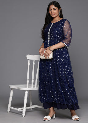 Navy Blue Readymade Net Indian Dress