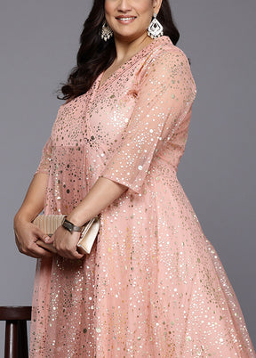 Peach Readymade Silk Indian Dress