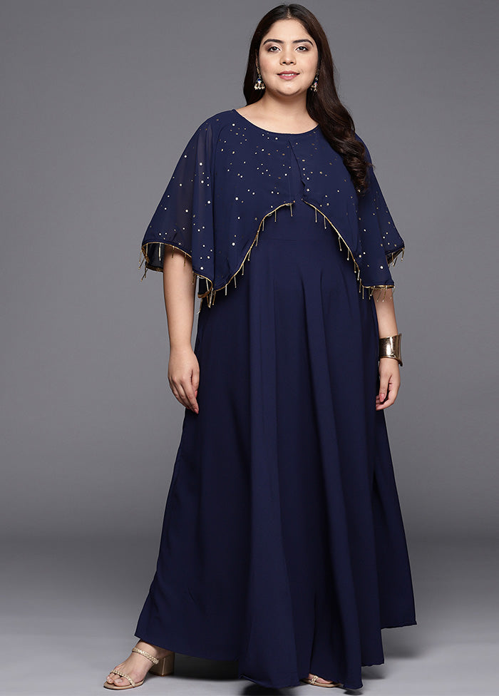 Navy Blue Readymade Silk Indian Dress