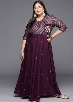 Burgundy Readymade Silk Indian Dress