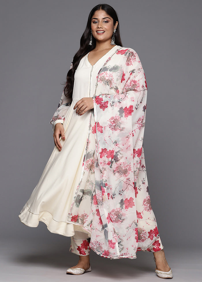 3 Pc Off White Readymade Silk Dupatta Suit Set