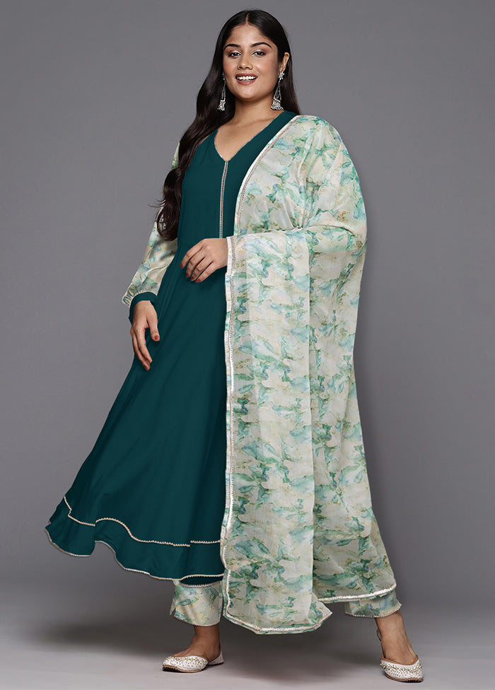 3 Pc Green Readymade Silk Dupatta Suit Set