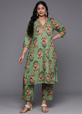 2 Pc Green Readymade Silk Kurti Set