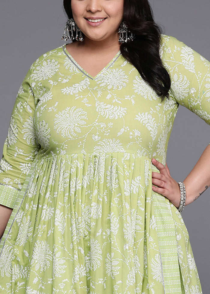 2 Pc Green Pure Readymade Cotton Kurti Set