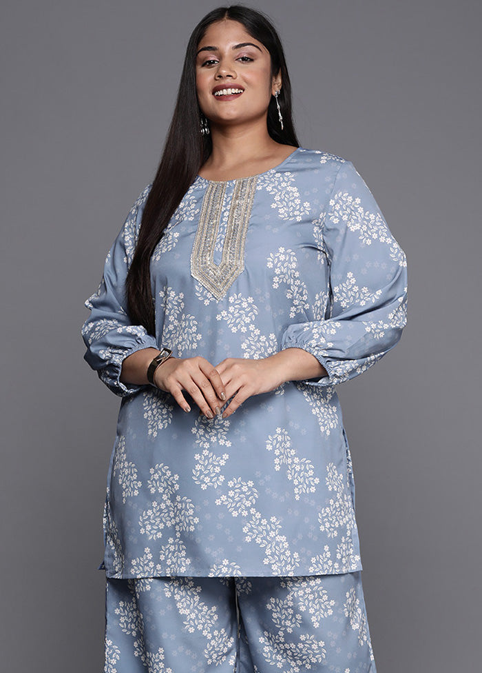 2 Pc Grey Readymade Silk Kurti Set