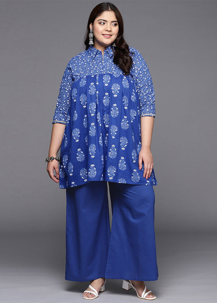 2 Pc Indigo Blue Pure Readymade Cotton Kurti Set